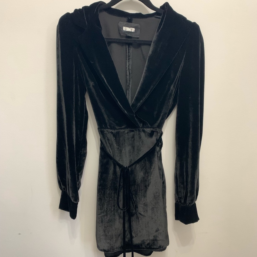 Reformation Black Lindley Velvet Dress - Picture 2 of 5